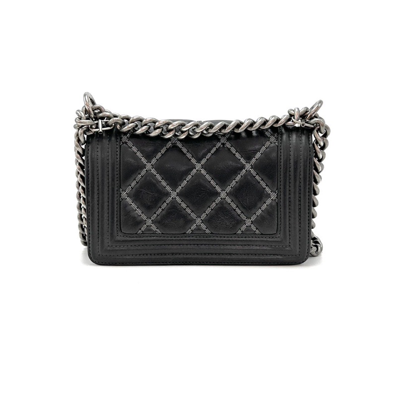 CHANEL灰色珠光緞面外縫線leboy小號肩背斜背包20*13*6 98新配件盒子塵袋保卡-6