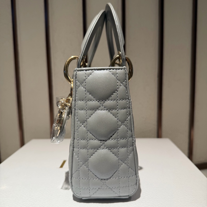 【99新 ✨ 全網最低價！】Lady dior mini 戴妃三格 灰色金扣 羊皮（下單前先詢問庫存❗️）-5