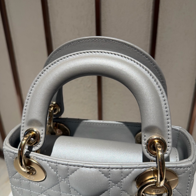【99新 ✨ 全網最低價！】Lady dior mini 戴妃三格 灰色金扣 羊皮（下單前先詢問庫存❗️）-7