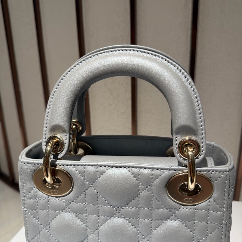 【99新 ✨ 全網最低價！】Lady dior mini 戴妃三格 灰色金扣 羊皮（下單前先詢問庫存❗️）-8