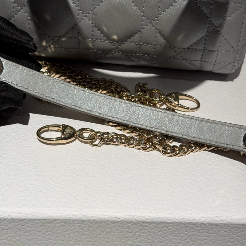 【99新 ✨ 全網最低價！】Lady dior mini 戴妃三格 灰色金扣 羊皮（下單前先詢問庫存❗️）-29