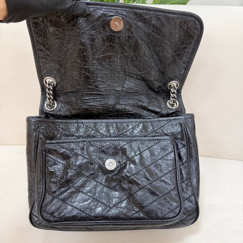 YSL油蠟皮Niki中號黑銀鏈條包 28*22 98新配件塵袋-1