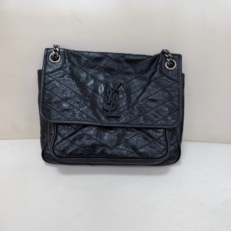 YSL油蠟皮Niki中號黑銀鏈條包 28*22 98新配件塵袋-3