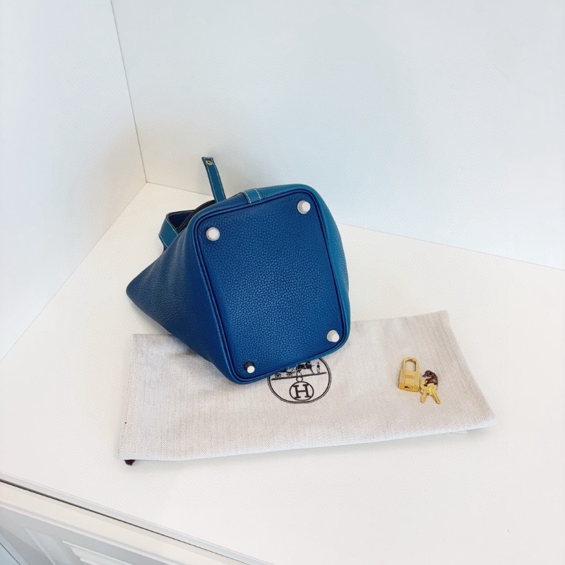 Hermes  Picotin拼色菜籃子18 新色 深邃藍拼博斯普魯斯綠 走白線18*18 98新配件塵袋-6