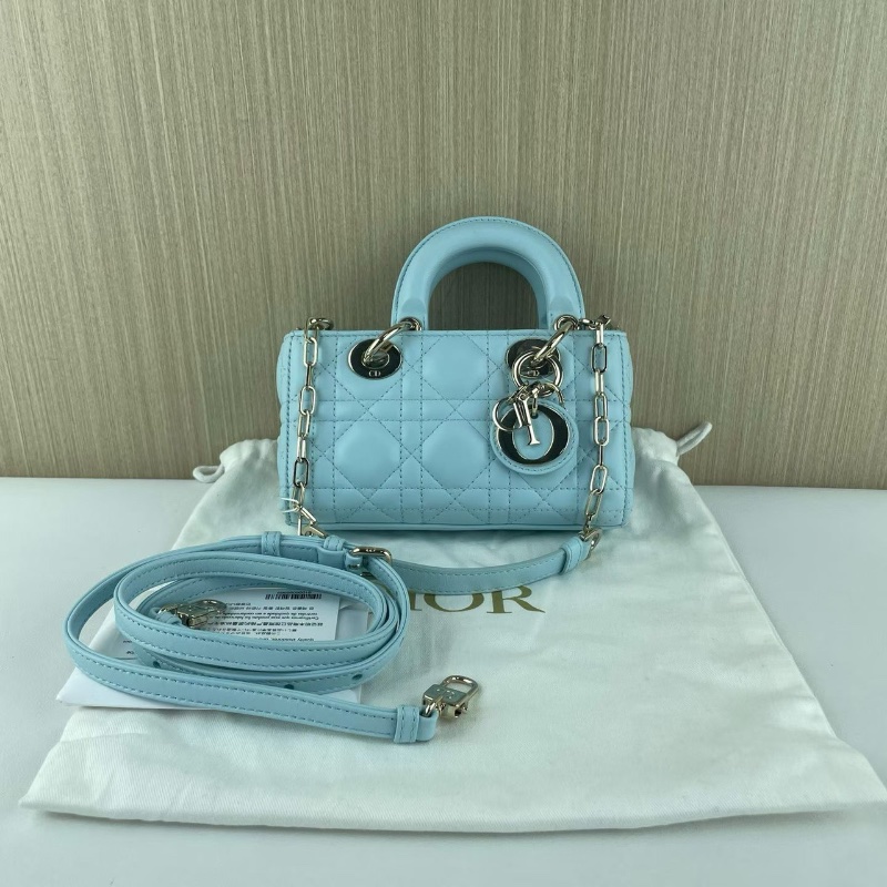 dior D-joy 霧霾藍 三格黛妃橫版mini 芯片款17*10*3 98新配件塵袋-1