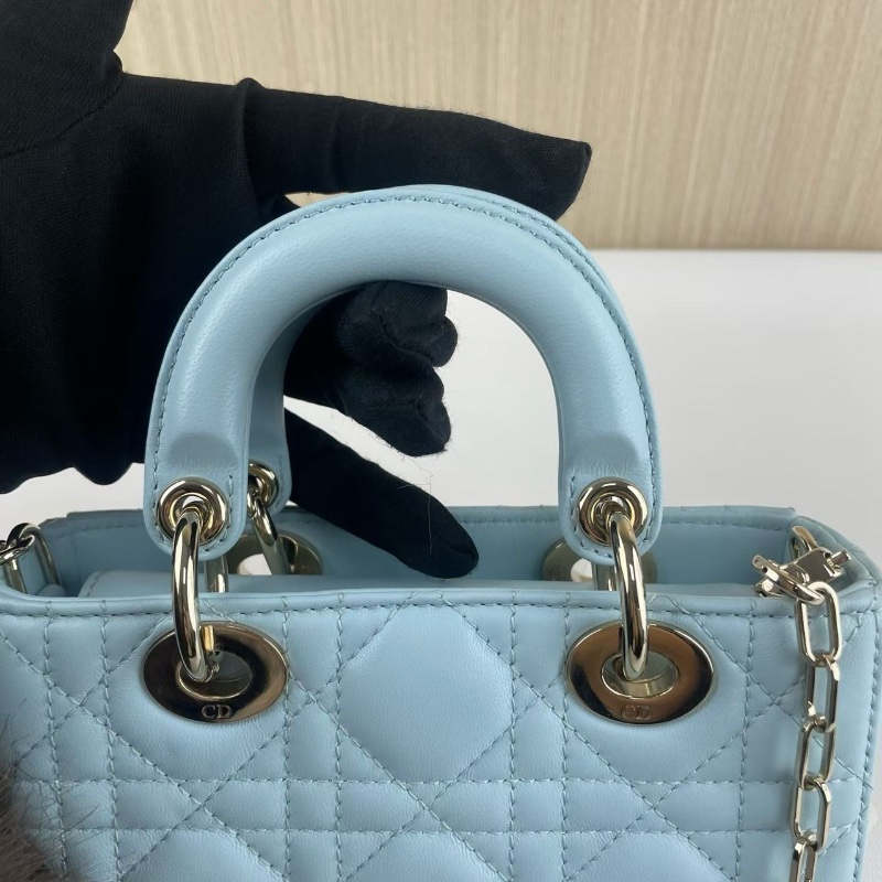 dior D-joy 霧霾藍 三格黛妃橫版mini 芯片款17*10*3 98新配件塵袋-3