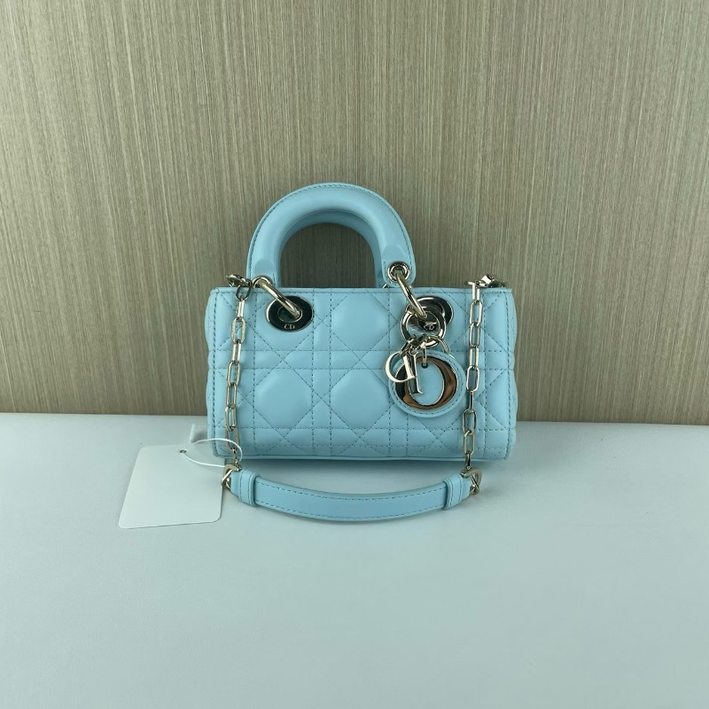 dior D-joy 霧霾藍 三格黛妃橫版mini 芯片款17*10*3 98新配件塵袋-8