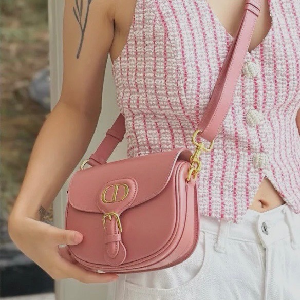 Dior 新色薔薇粉 Bobby馬鞍包 小號17*13*5  98新配件塵袋保卡購證-1