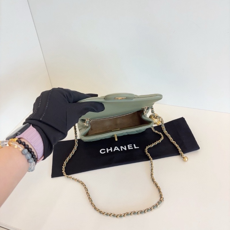 Chanel抹茶綠CF金球金珠 方胖子鏈條包 芯片款  99新配件塵袋-4
