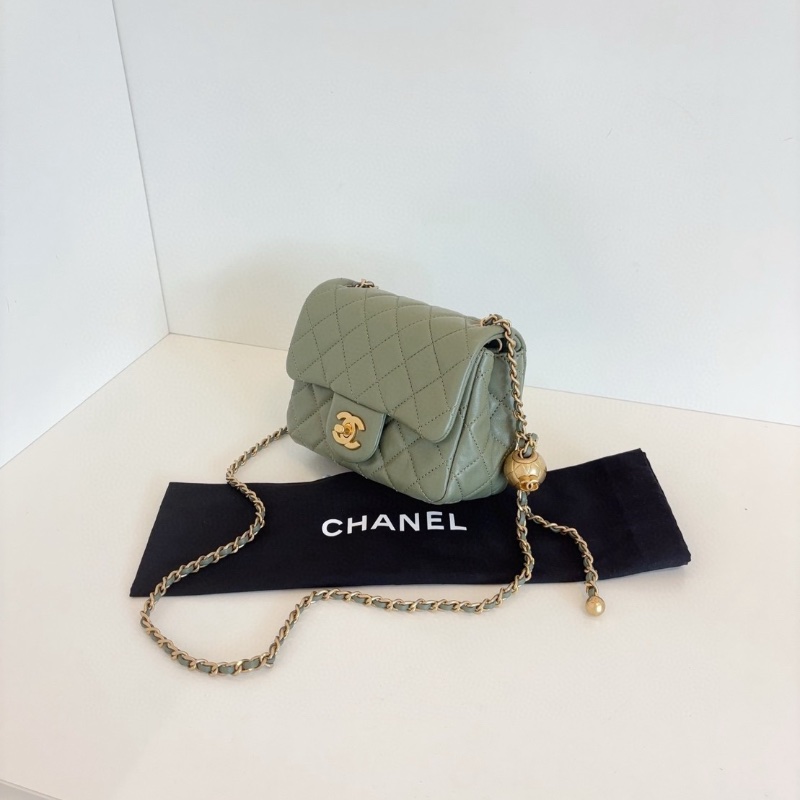 Chanel抹茶綠CF金球金珠 方胖子鏈條包 芯片款  99新配件塵袋-5