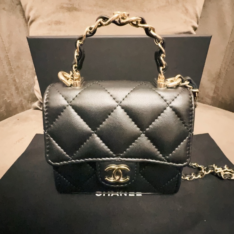 Chanel｜23K雙C皮穿鍊手柄小包-7