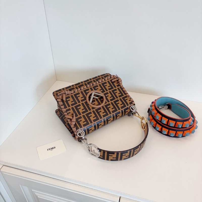 Fendi 經典FF老花手柄 編織包邊 搭配亞克力積木肩帶 25*17*10  98新配件塵袋-6