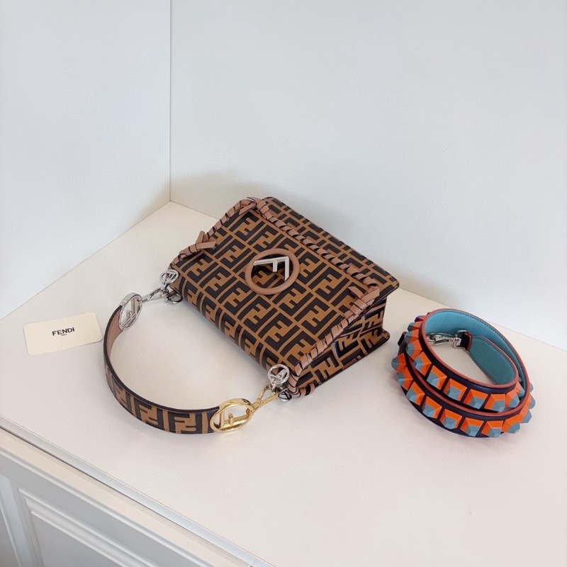 Fendi 經典FF老花手柄 編織包邊 搭配亞克力積木肩帶 25*17*10  98新配件塵袋-8