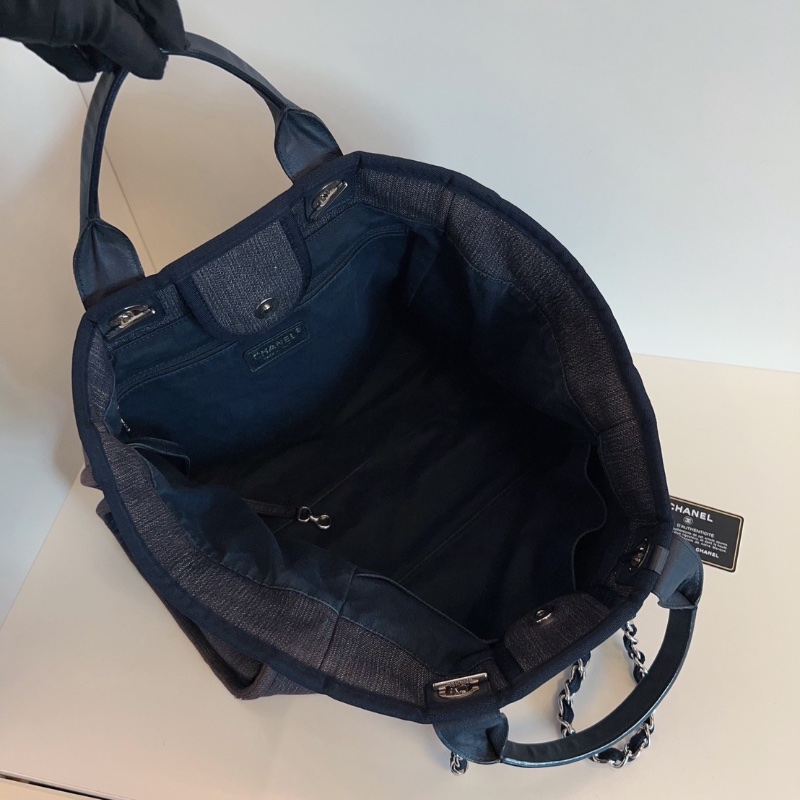 Chanel 牛仔藍沙灘包 帆布拼牛皮 38*30*18  98新配件塵袋保卡-3