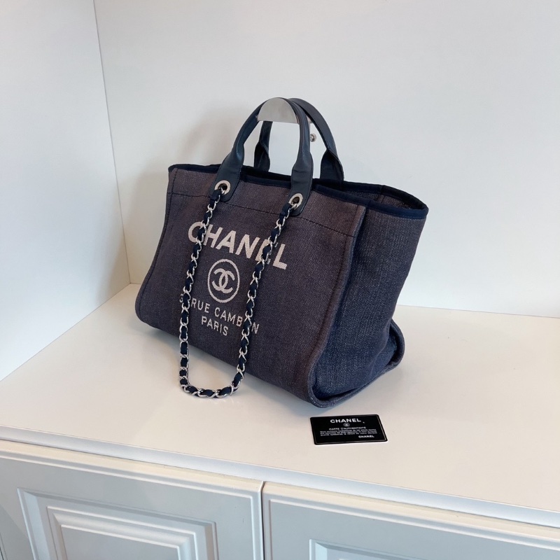 Chanel 牛仔藍沙灘包 帆布拼牛皮 38*30*18  98新配件塵袋保卡-4