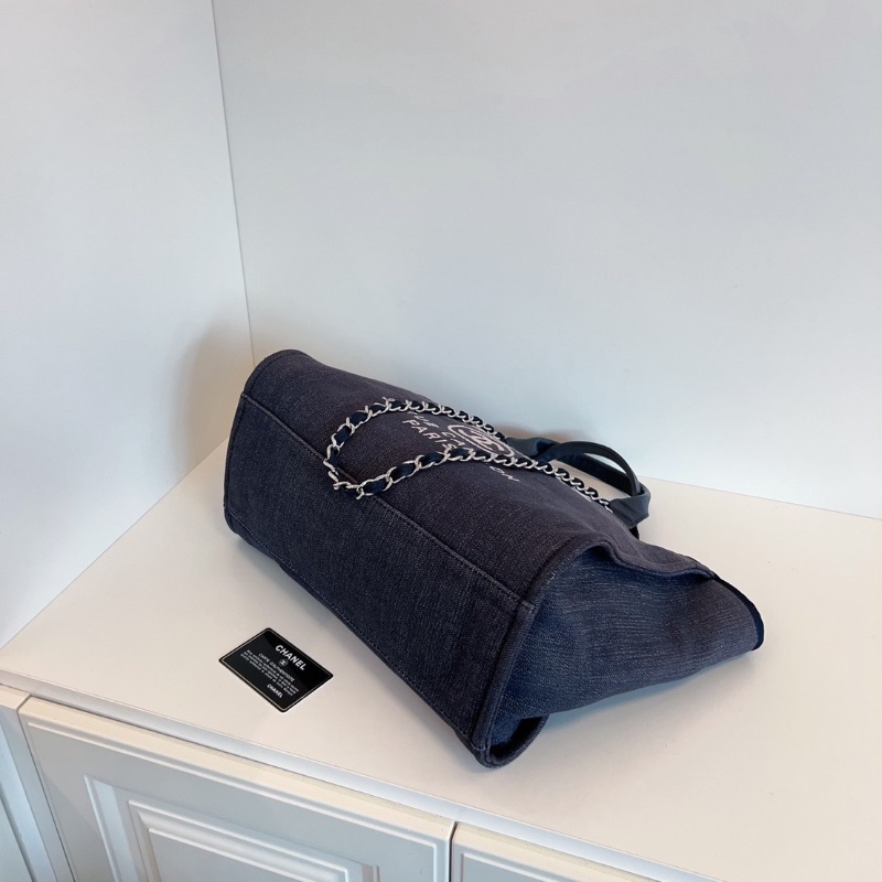 Chanel 牛仔藍沙灘包 帆布拼牛皮 38*30*18  98新配件塵袋保卡-7