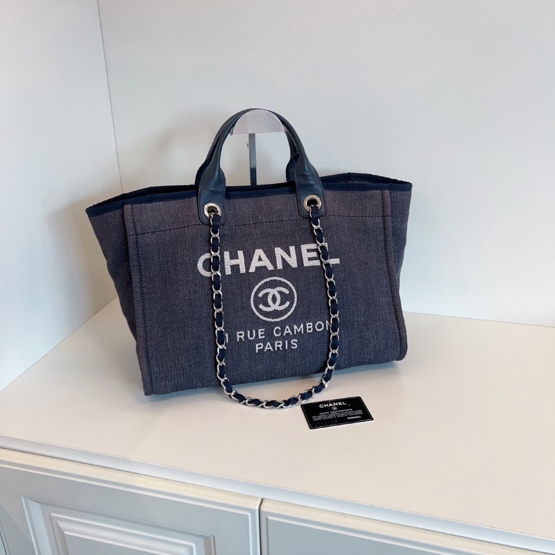Chanel 牛仔藍沙灘包 帆布拼牛皮 38*30*18  98新配件塵袋保卡-8