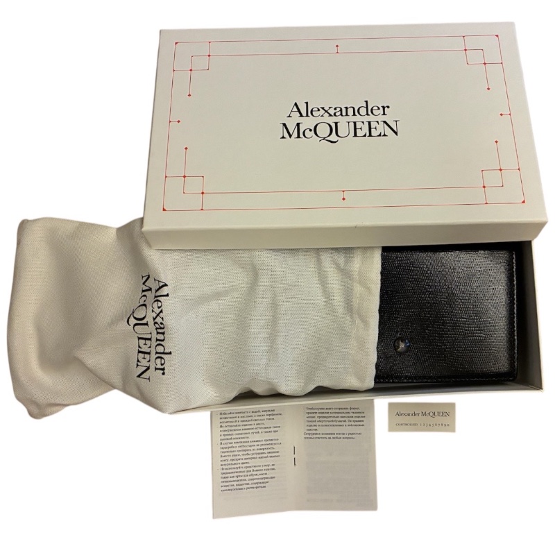 【二手 95 新】Alexander McQueen 亞歷山大麥昆骷髏頭鍊帶手拿包/皮夾-0