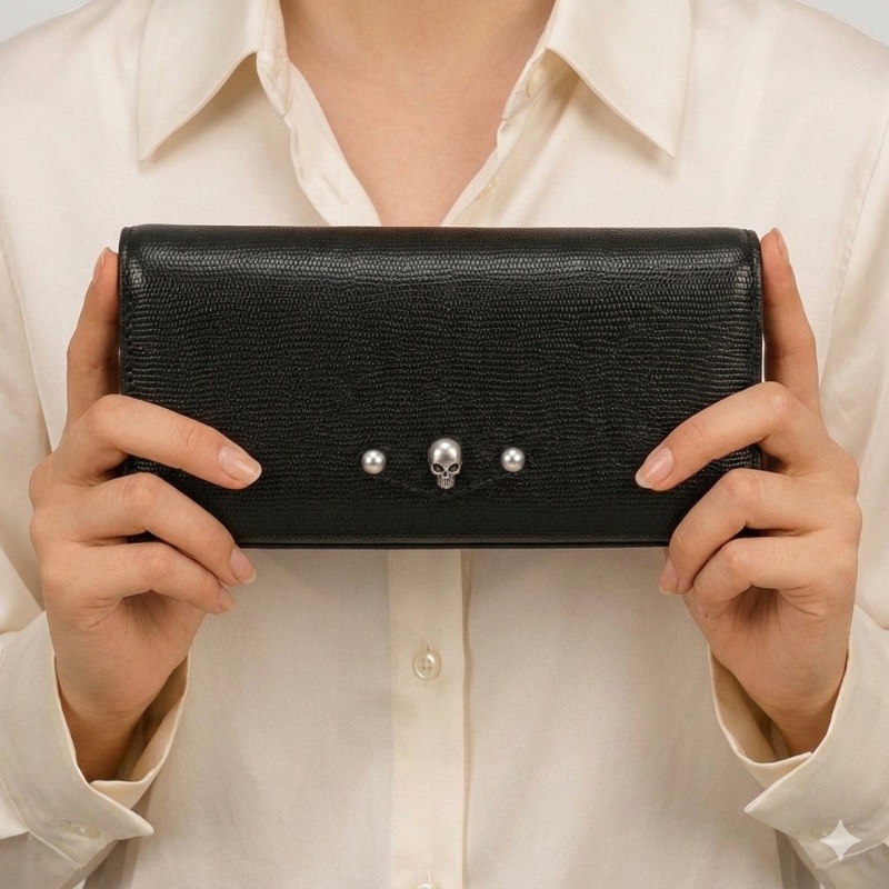 【二手 95 新】Alexander McQueen 亞歷山大麥昆骷髏頭鍊帶手拿包/皮夾-5