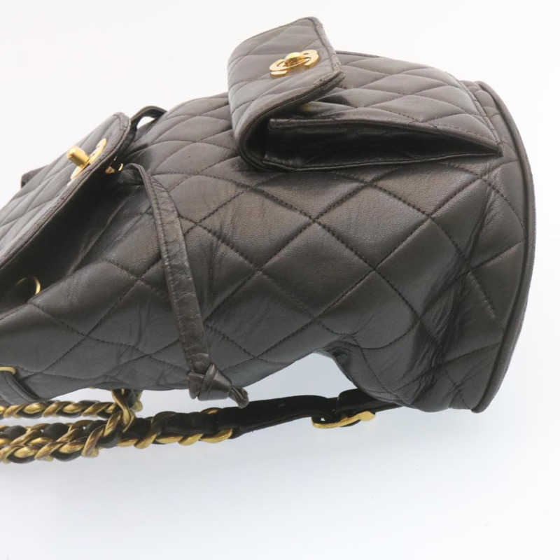 【日本直送】香奈兒 (CHANEL) 絎縫皮革雙肩包，黑色金色，CC標誌，貨號ar4662M-3