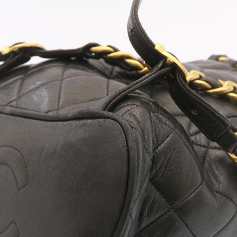 【日本直送】香奈兒 (CHANEL) 絎縫皮革雙肩包，黑色金色，CC標誌，貨號ar4662M-15