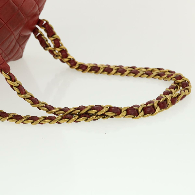 【日本直送】香奈兒 (CHANEL) 菱格紋鏈條手提包，羊皮材質，紅色，CC 標誌，型號 31892V-6