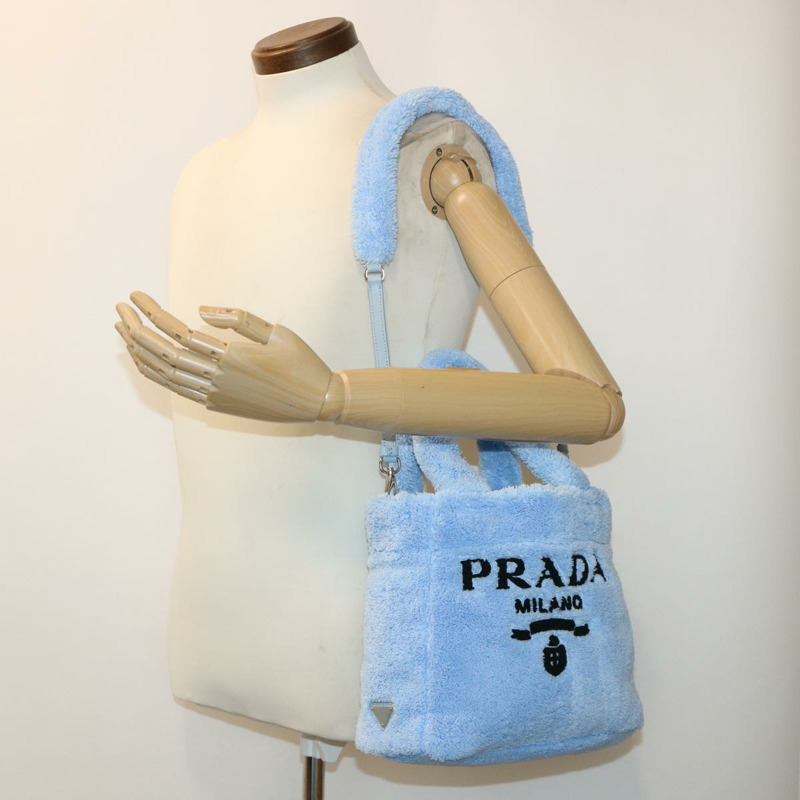 【日本直送】PRADA Terry 手提包 2way 淺藍色 黑色 正品 47188SAV-23