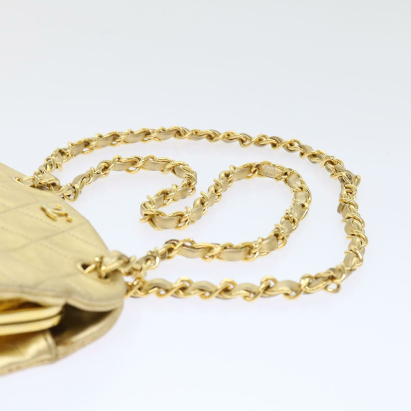 【日本直送】香奈兒 (CHANEL) 絎縫鏈條肩背包，皮革材質，金色雙C標誌，正品編號 53015SAM-13