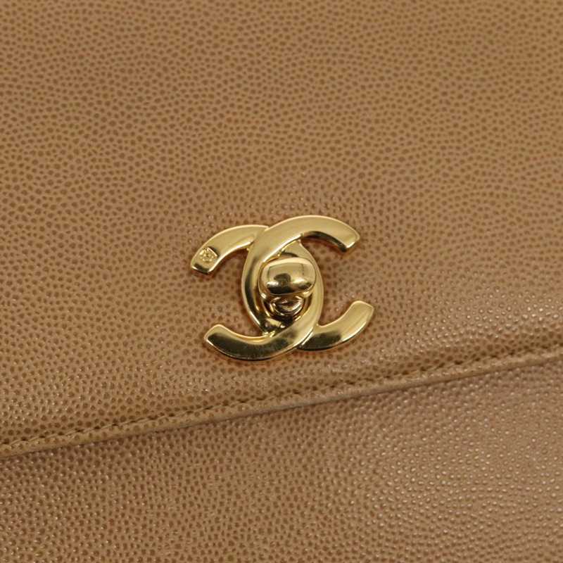 【日本直送】香奈兒旋轉鎖單背包，魚子醬紋米色金色CC標誌，正品編號yk14960V-16