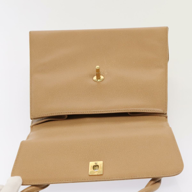 【日本直送】香奈兒旋轉鎖單背包，魚子醬紋米色金色CC標誌，正品編號yk14960V-17