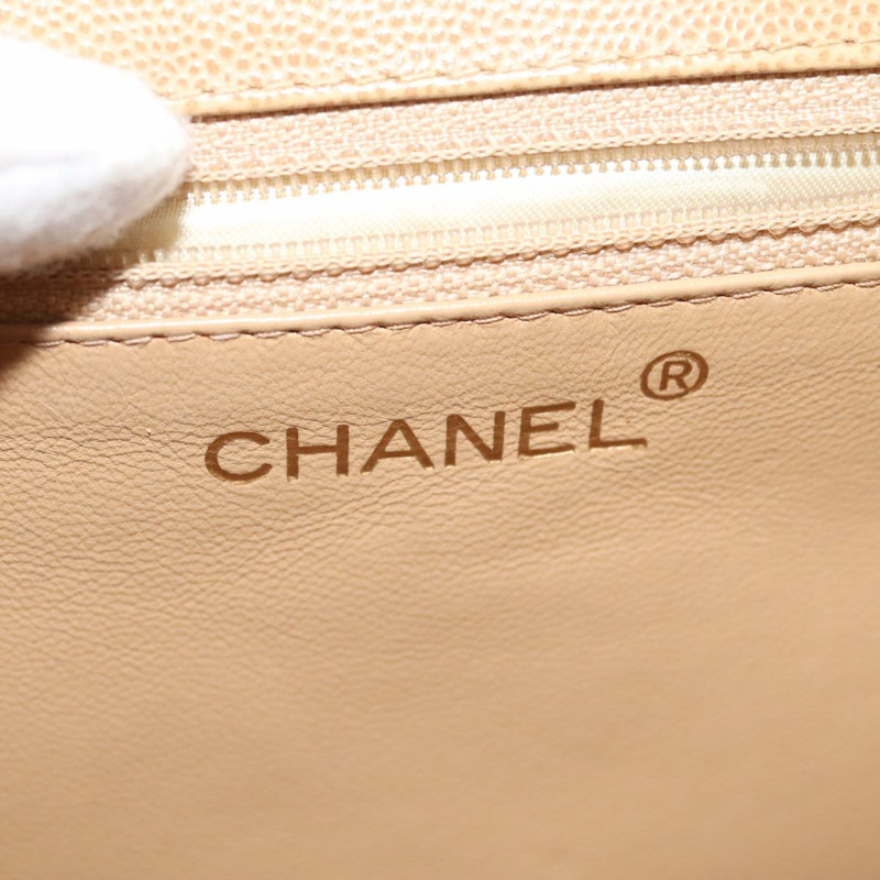 【日本直送】香奈兒旋轉鎖單背包，魚子醬紋米色金色CC標誌，正品編號yk14960V-18