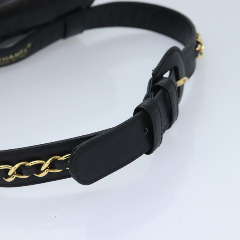 【日本直送】香奈兒 (CHANEL) 雙色鏈條腰包，黑色皮革，金色雙C標誌，貨號 90785M-6