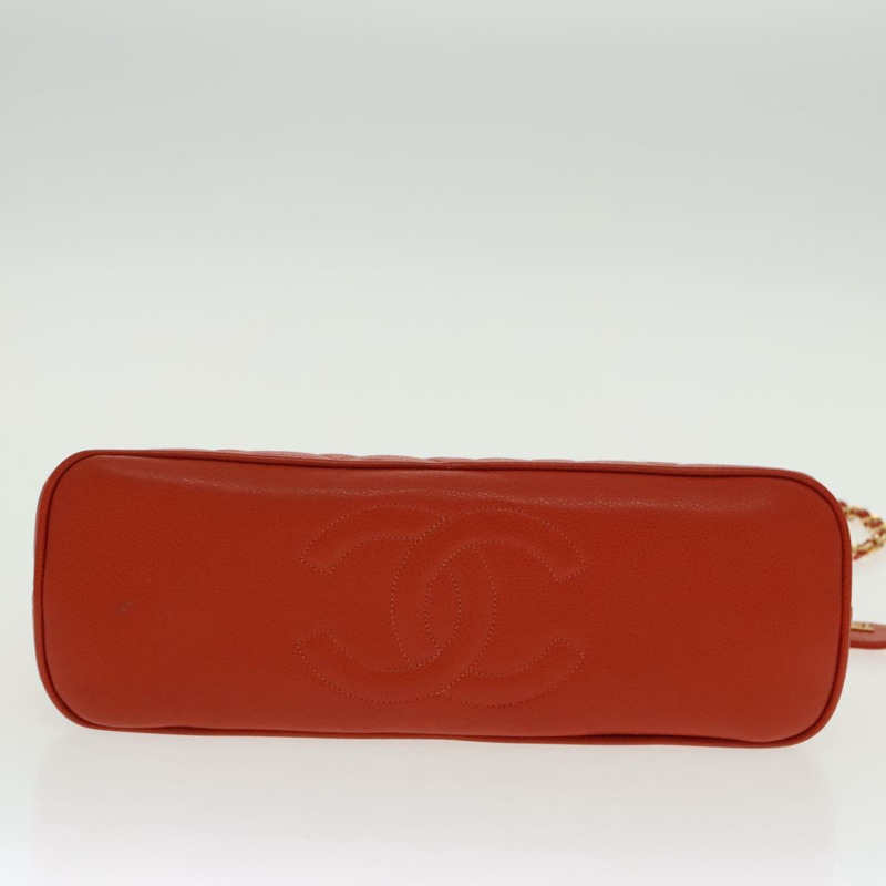 【日本直送】香奈兒 (CHANEL) 菱格紋鏈條肩背包 魚子醬皮 橘色 金色 CC 標誌 正品 yk15664V-4