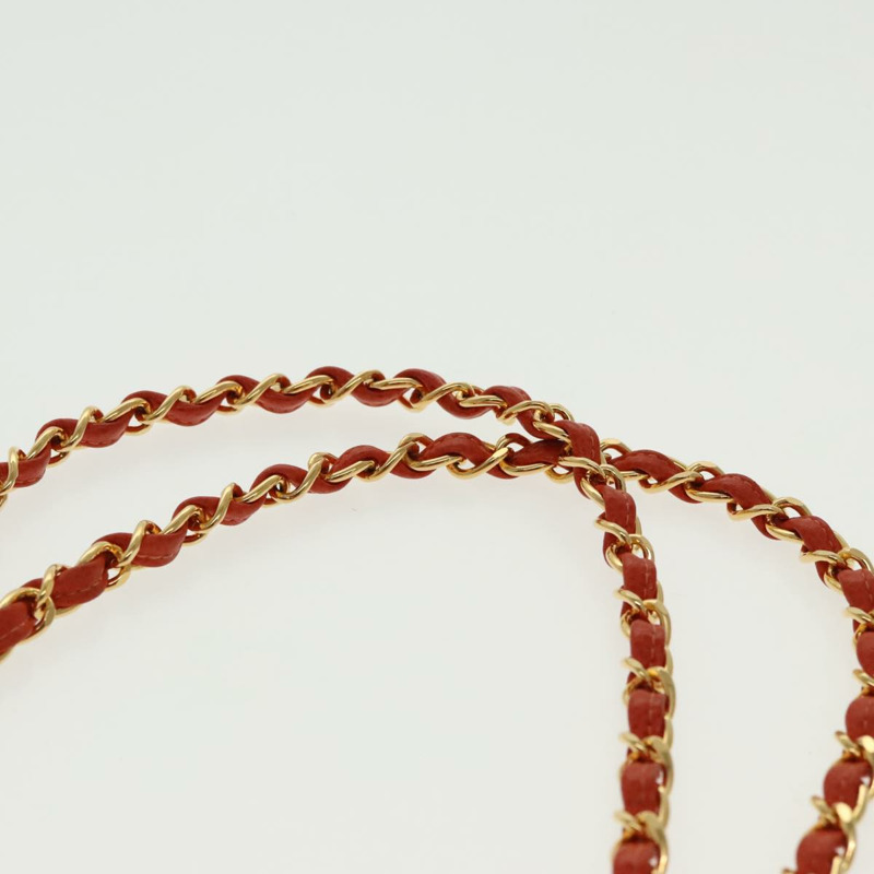 【日本直送】香奈兒 (CHANEL) 菱格紋鏈條肩背包 魚子醬皮 橘色 金色 CC 標誌 正品 yk15664V-7