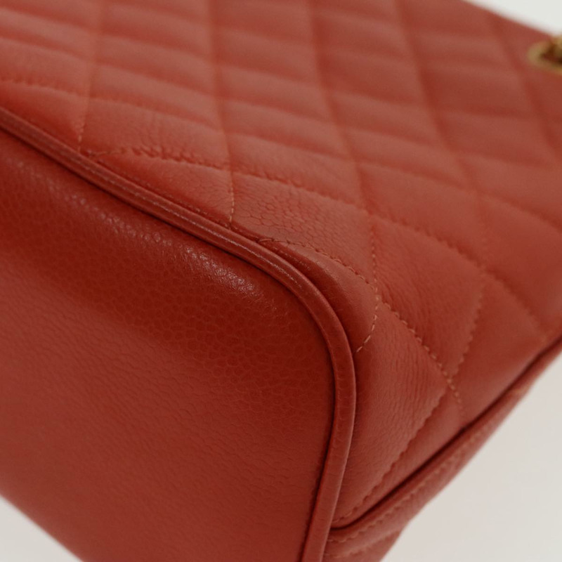 【日本直送】香奈兒 (CHANEL) 菱格紋鏈條肩背包 魚子醬皮 橘色 金色 CC 標誌 正品 yk15664V-13