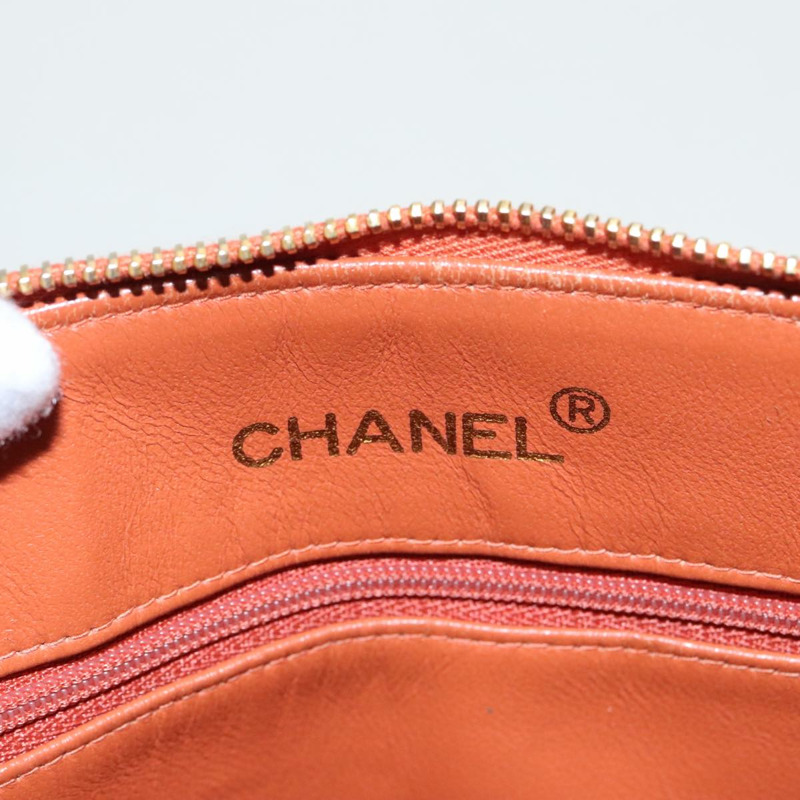 【日本直送】香奈兒 (CHANEL) 菱格紋鏈條肩背包 魚子醬皮 橘色 金色 CC 標誌 正品 yk15664V-17