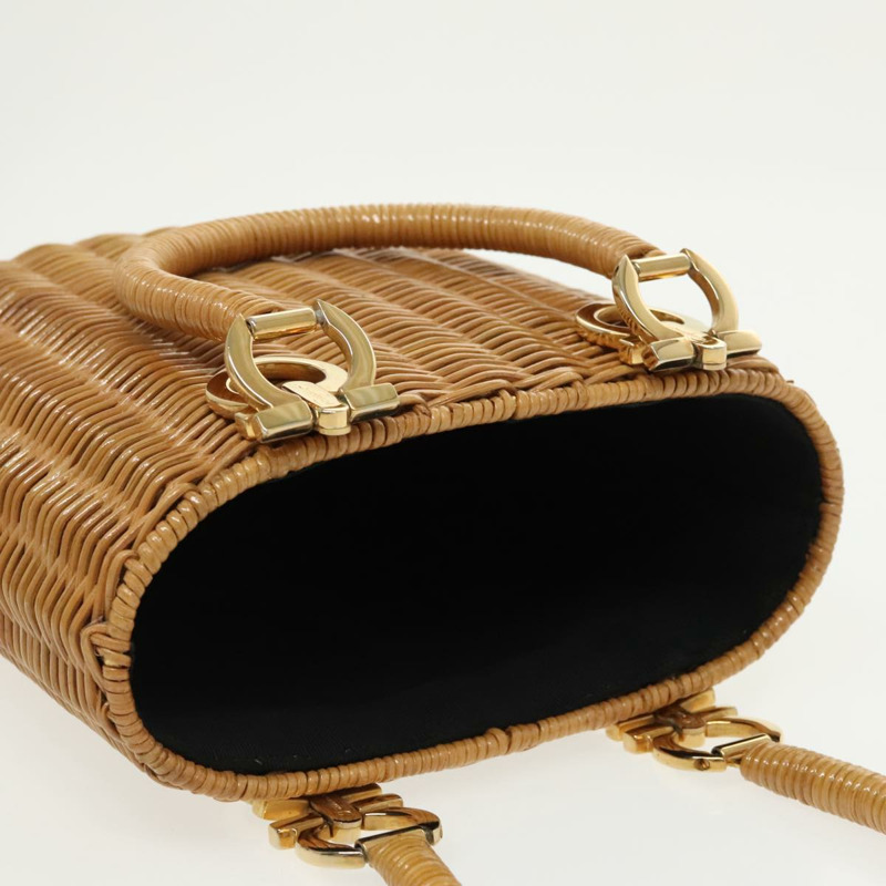 【日本直送】Salvatore Ferragamo Gancini 手提包，藤編米色金色，正品，貨號 98528M-4