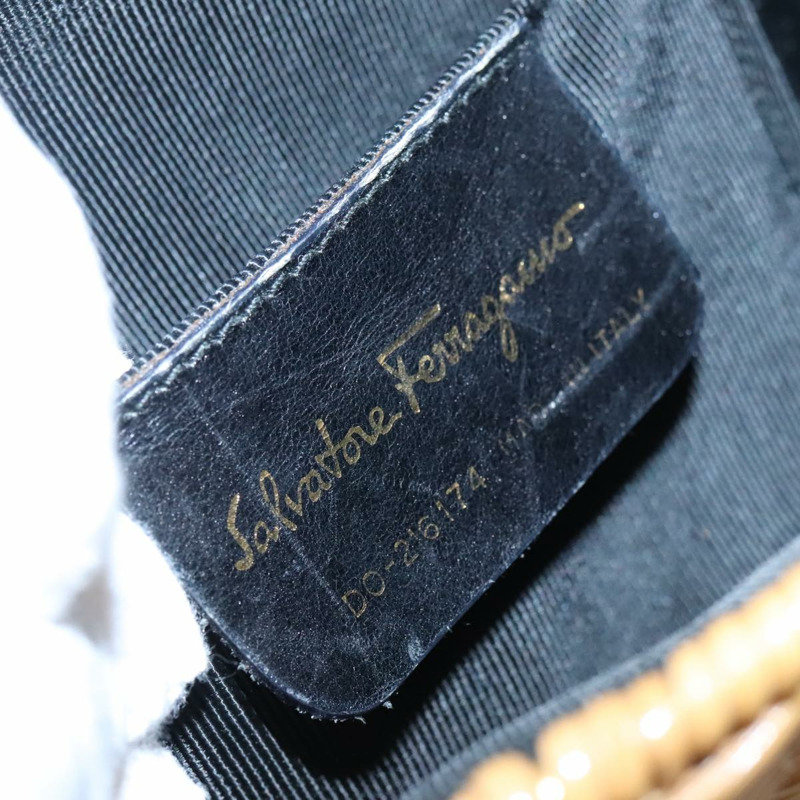 【日本直送】Salvatore Ferragamo Gancini 手提包，藤編米色金色，正品，貨號 98528M-11