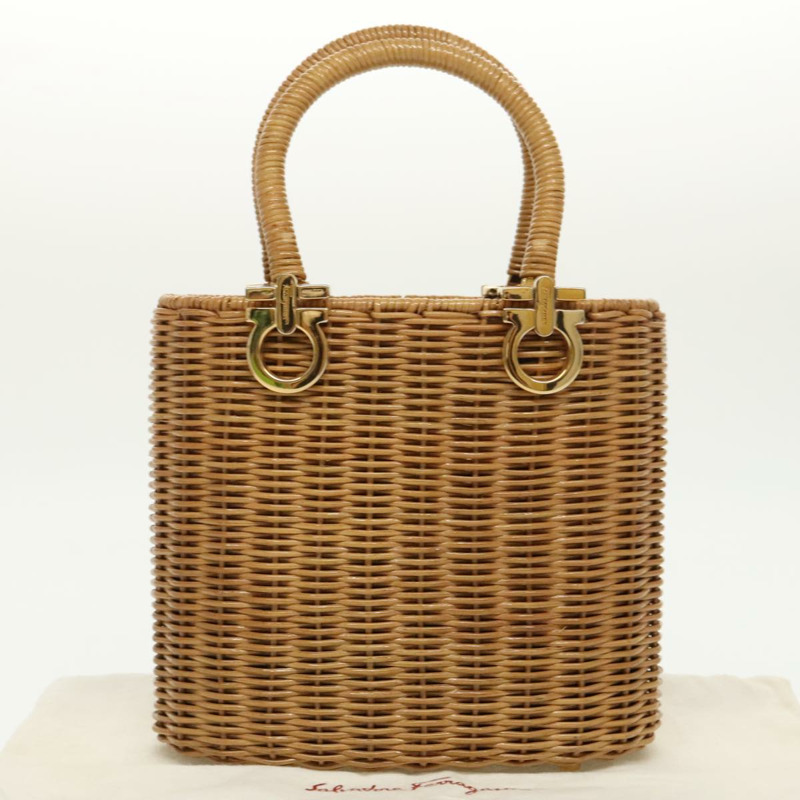 【日本直送】Salvatore Ferragamo Gancini 手提包，藤編米色金色，正品，貨號 98528M-19