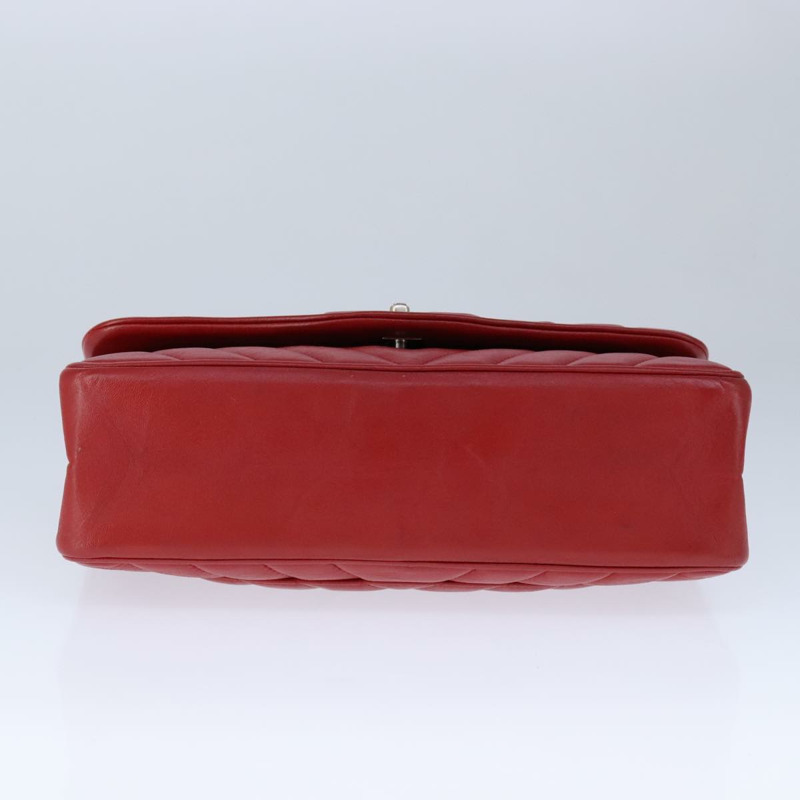 【日本直送】香奈兒 V 字縫線鏈條單肩背包，羊皮材質，紅色，CC 標誌，正品編號 102030SAM-4