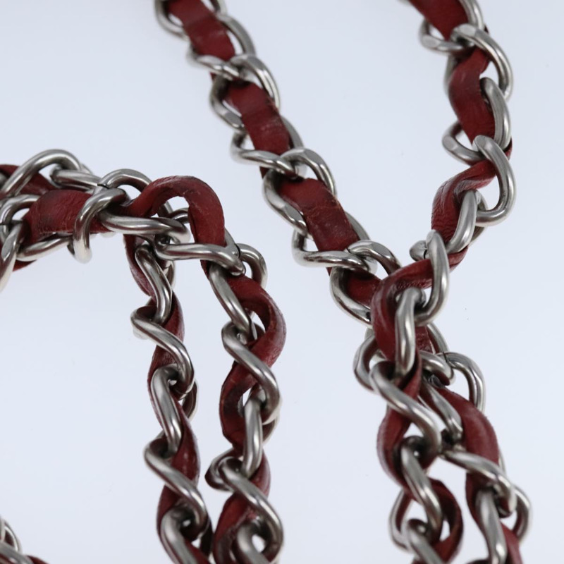 【日本直送】香奈兒 V 字縫線鏈條單肩背包，羊皮材質，紅色，CC 標誌，正品編號 102030SAM-7