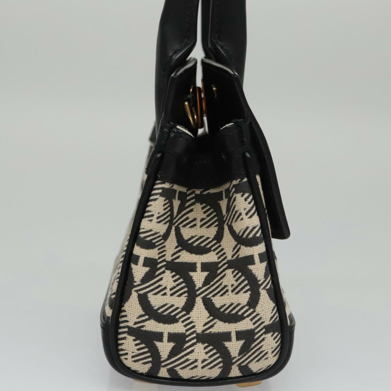 【日本直送】Salvatore Ferragamo Gancini 帆布皮革兩用包 白色 黑色 正品 104438V-3