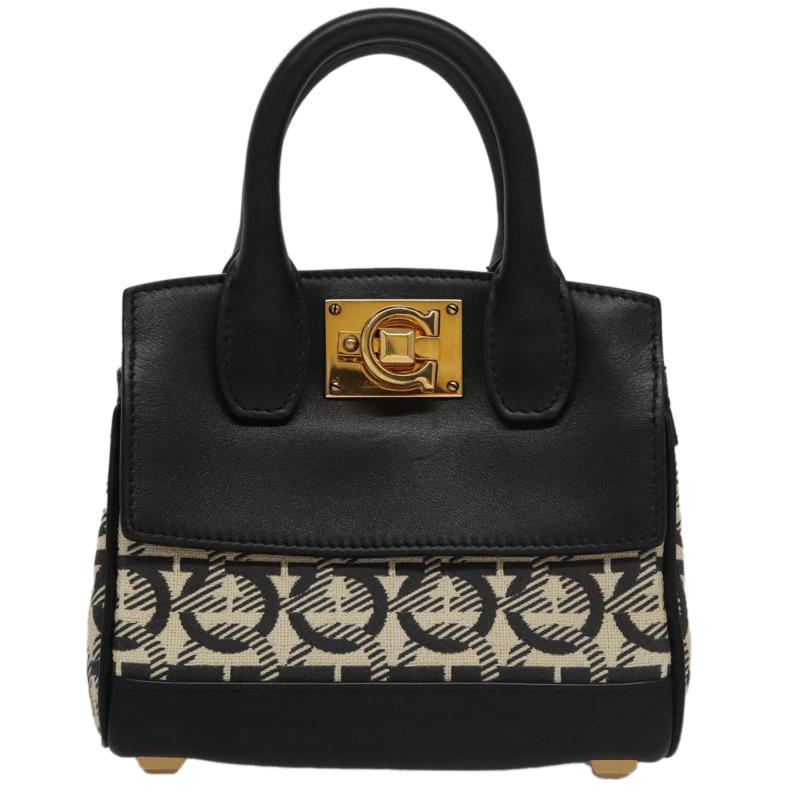 【日本直送】Salvatore Ferragamo Gancini 帆布皮革兩用包 白色 黑色 正品 104438V-12