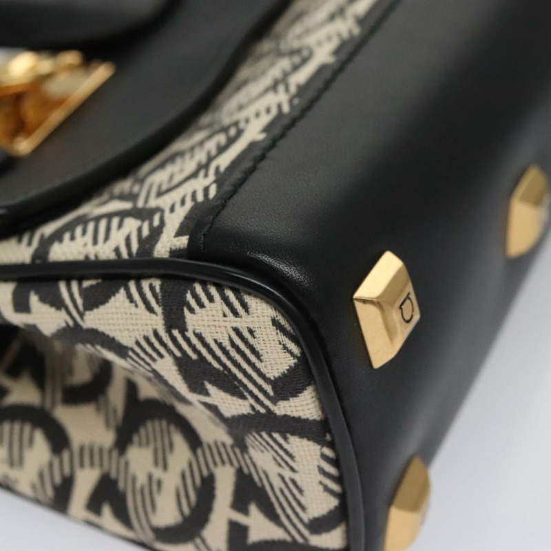 【日本直送】Salvatore Ferragamo Gancini 帆布皮革兩用包 白色 黑色 正品 104438V-14