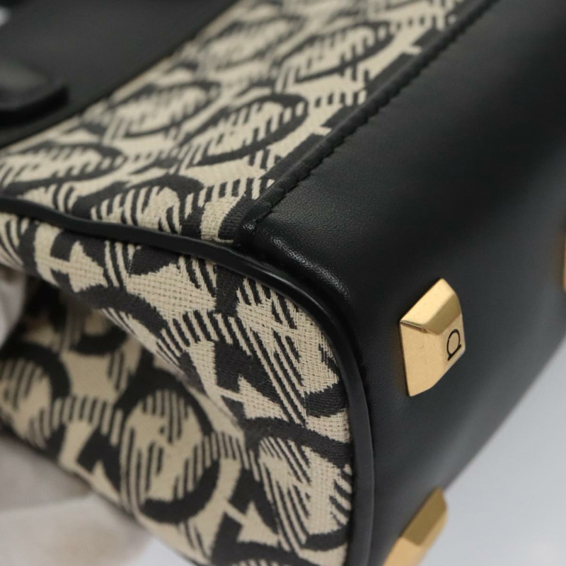 【日本直送】Salvatore Ferragamo Gancini 帆布皮革兩用包 白色 黑色 正品 104438V-16