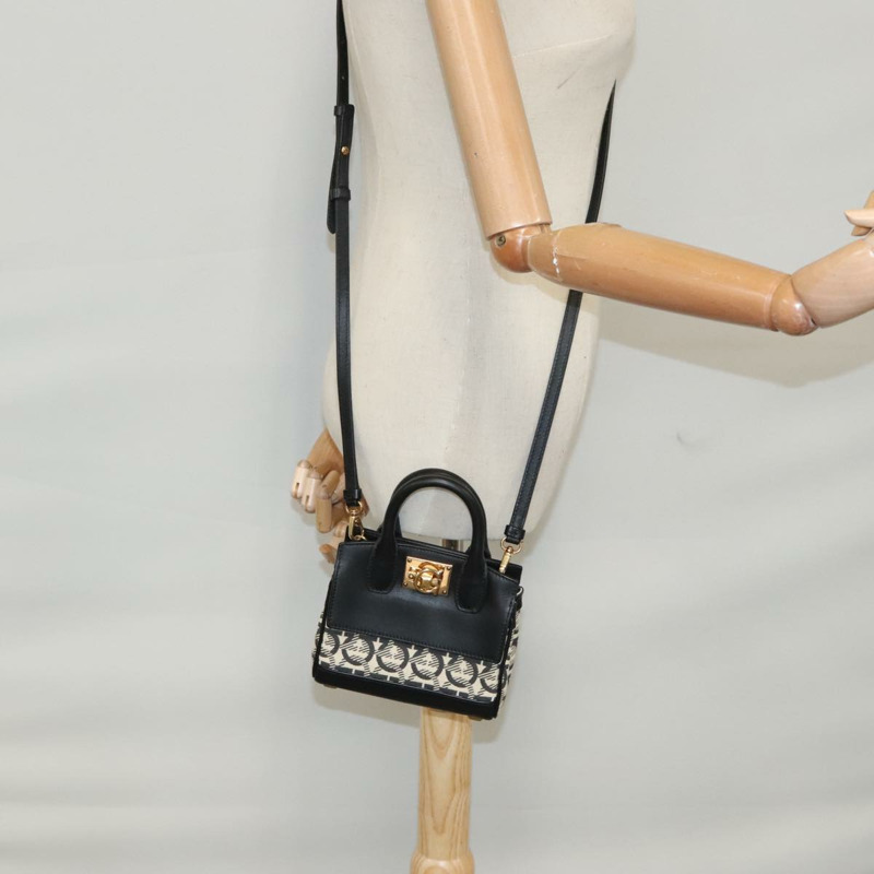 【日本直送】Salvatore Ferragamo Gancini 帆布皮革兩用包 白色 黑色 正品 104438V-30