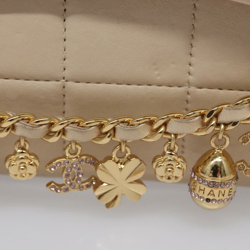 【日本直送】香奈兒 Choco Bar 鏈條肩背包，羊皮材質，象牙色，CC 標誌，貨號 110166SAM-20