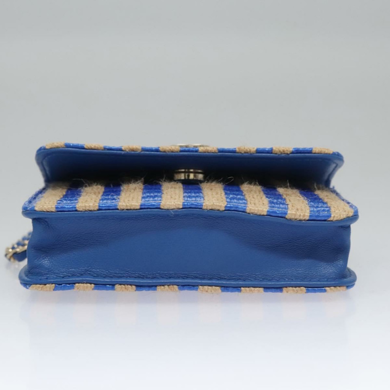 【日本直送】香奈兒鏈單背包，拉菲草編織，藍色，CC標誌，正品編號115347SAM-4