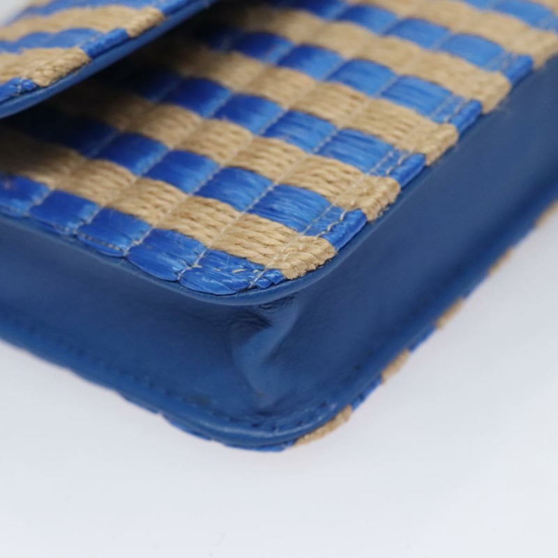 【日本直送】香奈兒鏈單背包，拉菲草編織，藍色，CC標誌，正品編號115347SAM-15