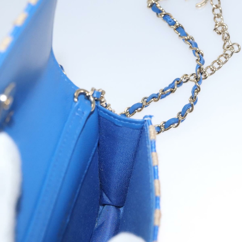 【日本直送】香奈兒鏈單背包，拉菲草編織，藍色，CC標誌，正品編號115347SAM-24